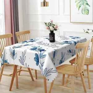 54x78inches Blue White Rectangle Tablecloth Watercolor Blue Leaves Print Pattern Table Cloth Spill Proof and Easy Clean Fabric Table Cover for Kitchen Dining Room Patio Picnic Home Decor