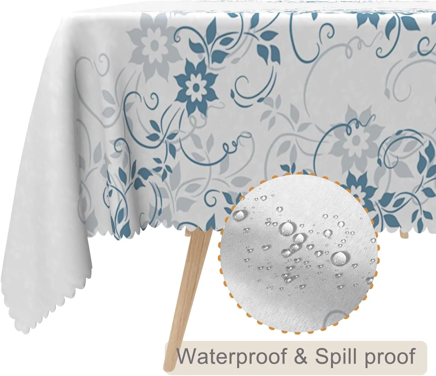 54x78inches Floral Rectangle Tablecloth Blue Grey Flower Printed Table Cloth Oil Proof Spill Proof Fabric Table Cover for Kitchen Dining Room Patio Buffet Banquet Party Home Decorations