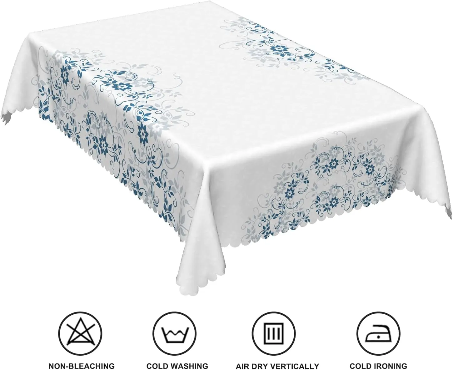 54x78inches Floral Rectangle Tablecloth Blue Grey Flower Printed Table Cloth Oil Proof Spill Proof Fabric Table Cover for Kitchen Dining Room Patio Buffet Banquet Party Home Decorations