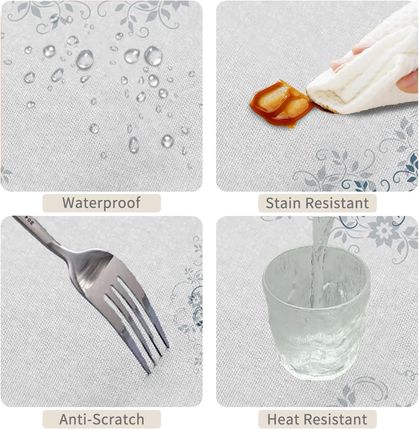 54x78inches Floral Rectangle Tablecloth Blue Grey Flower Printed Table Cloth Oil Proof Spill Proof Fabric Table Cover for Kitchen Dining Room Patio Buffet Banquet Party Home Decorations