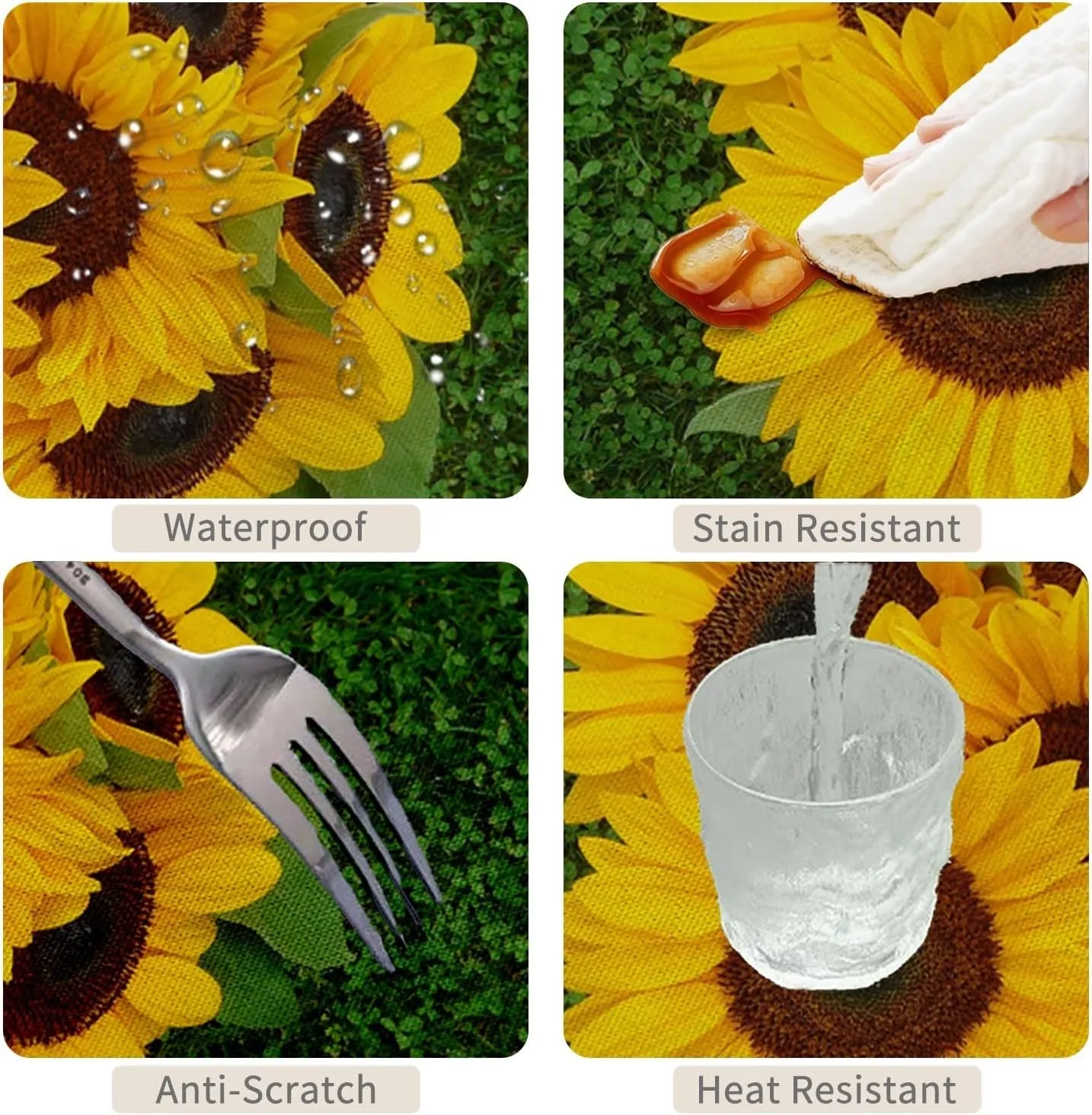 54x78inches Sunflowers Rectangle Tablecloth Green Grassland Yellow Floral Table Cloth Waterproof and Stain Resistant Table Cover for Home Kitchen Dining Room Picnic Indoor Outdoor Party Decor