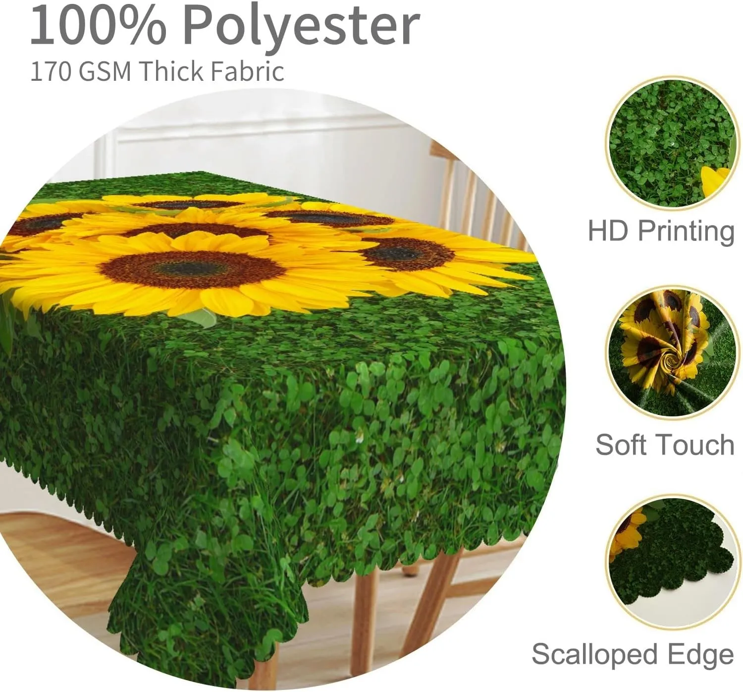 54x78inches Sunflowers Rectangle Tablecloth Green Grassland Yellow Floral Table Cloth Waterproof and Stain Resistant Table Cover for Home Kitchen Dining Room Picnic Indoor Outdoor Party Decor