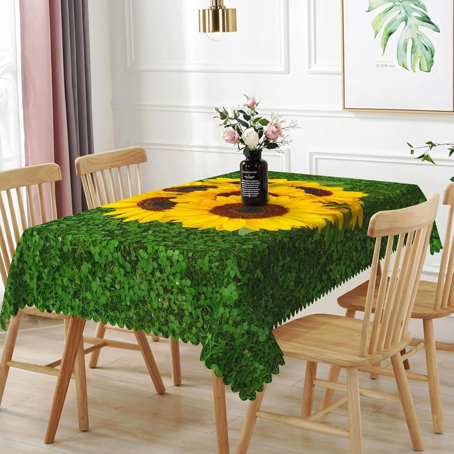 54x78inches Sunflowers Rectangle Tablecloth Green Grassland Yellow Floral Table Cloth Waterproof and Stain Resistant Table Cover for Home Kitchen Dining Room Picnic Indoor Outdoor Party Decor