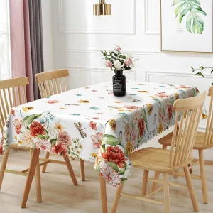 54x78inches Watercolor Floral Rectangle Tablecloth Blush Pink Yellow Blue Flowers Blossom Butterfly Dragonfly Decorative Table Cloth Washable and Reusable Table Cover for Kitchen Dining Room