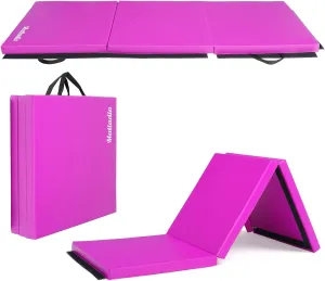 6' Folding Tri-fold Gymnastics Gym Exercise Aerobics Mat, 6ft x 2ft x 2in PU Leather Tumbling Mats with Hook & Loop Fastener for Stretching Yoga Cheerleading Martial Arts
