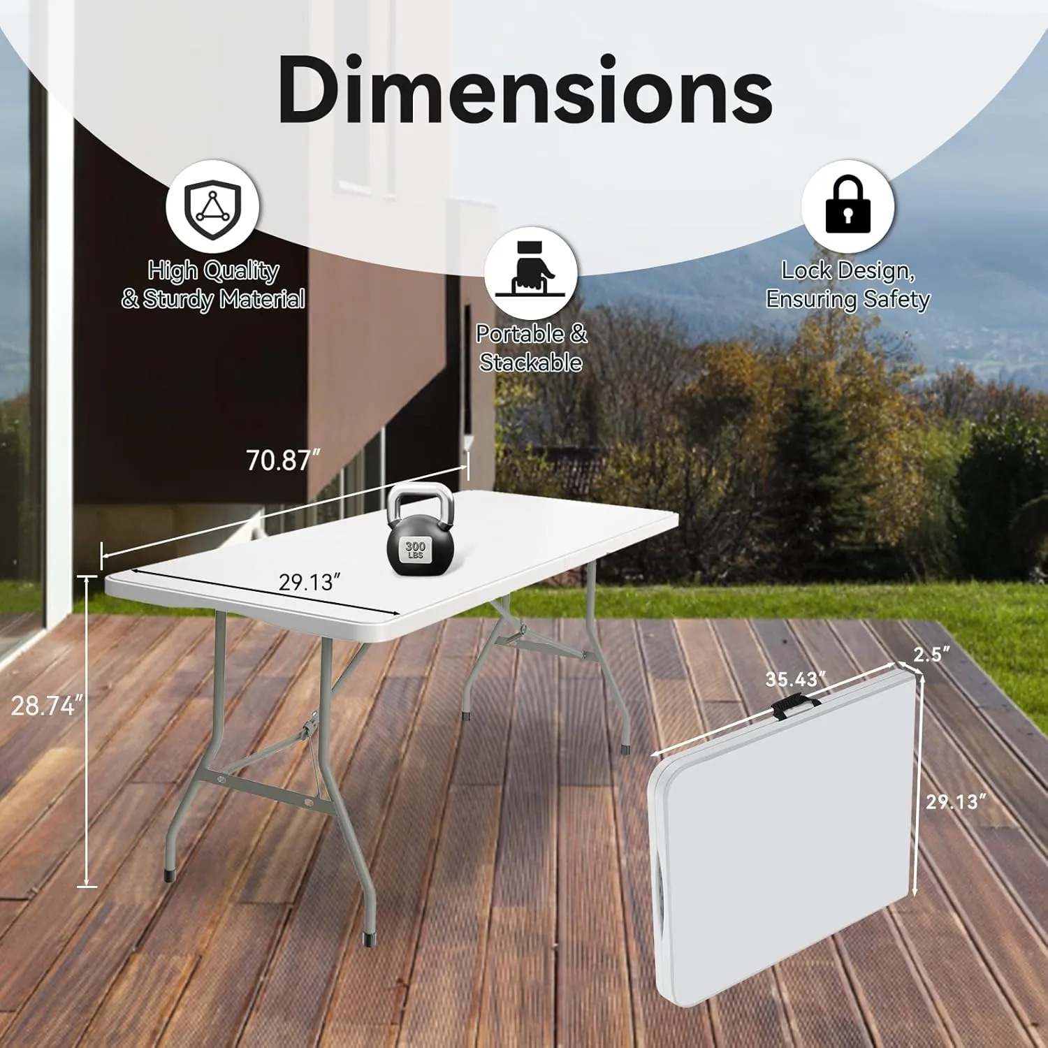 6 Foot Foldable Table with Built in Handle & Steel Legs,Heavy Duty Portable,Perfect for Party, Dining, Wedding, Events, Picnic Indoor, Outdoor, Camping, Utility, Folding(white-1pac)