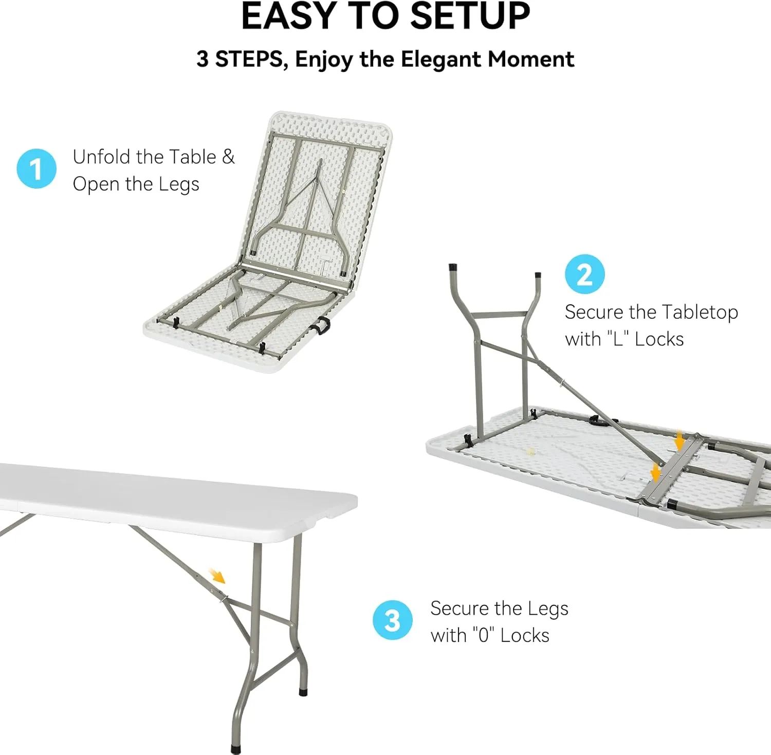 6 Foot Foldable Table with Built in Handle & Steel Legs,Heavy Duty Portable,Perfect for Party, Dining, Wedding, Events, Picnic Indoor, Outdoor, Camping, Utility, Folding(white-1pac)