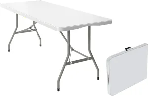 6 Foot Foldable Table with Built in Handle & Steel Legs,Heavy Duty Portable,Perfect for Party, Dining, Wedding, Events, Picnic Indoor, Outdoor, Camping, Utility, Folding(white-1pac)