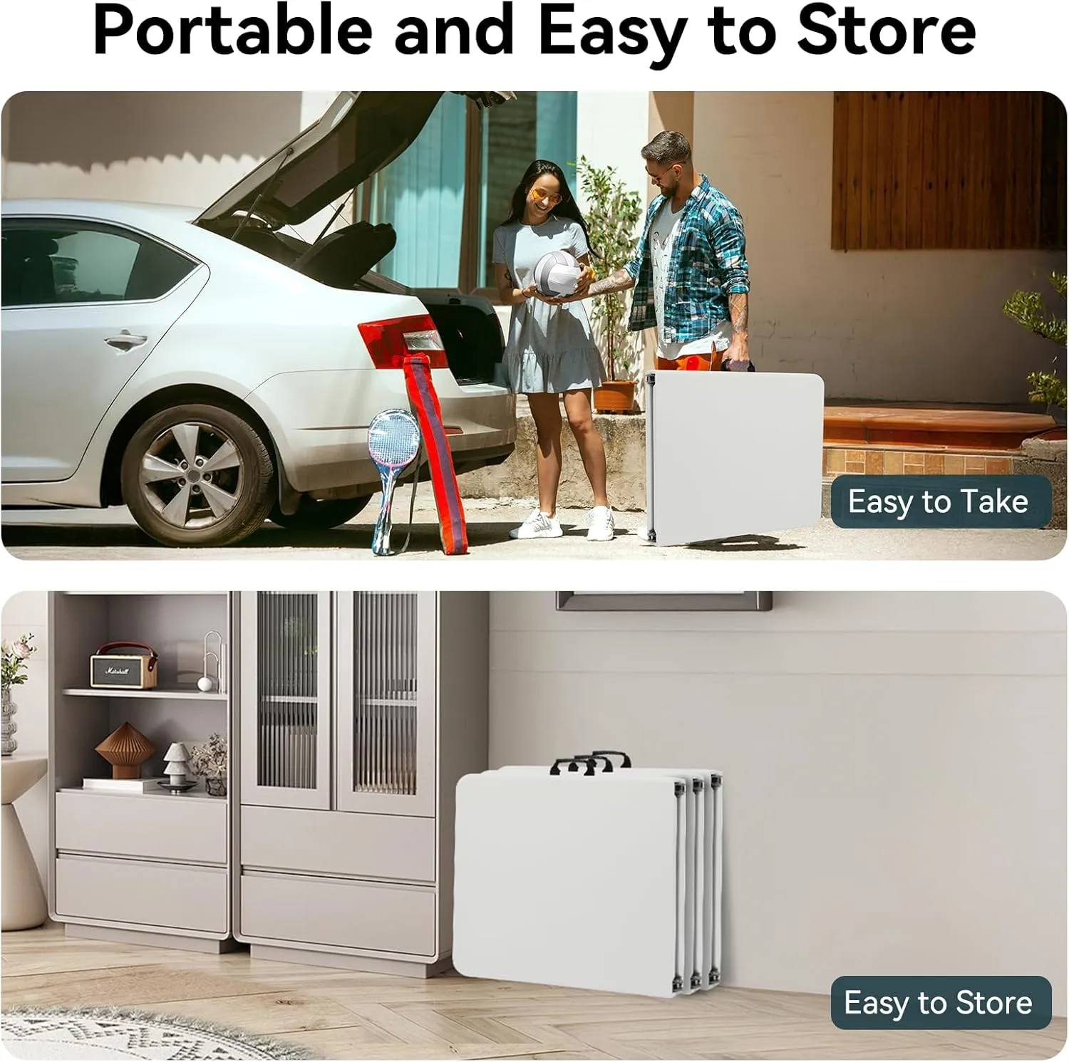 6 Foot Foldable Table with Built in Handle & Steel Legs,Heavy Duty Portable,Perfect for Party, Dining, Wedding, Events, Picnic Indoor, Outdoor, Camping, Utility, Folding(white-1pac)
