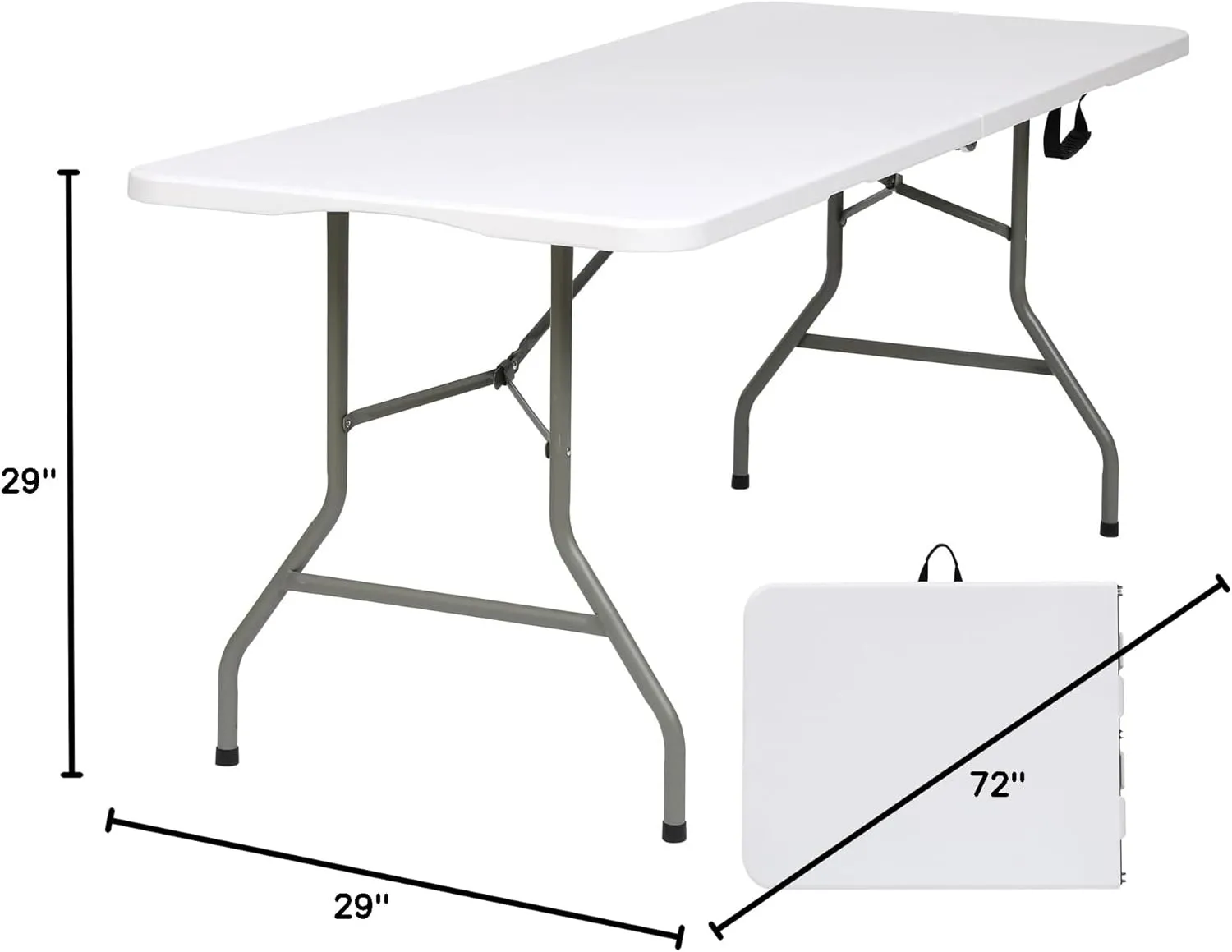6 Foot Folding Table with Carrying Handle - Portable Plastic Fold in Half Table with Safety Locks, Heavy Duty Plastic Foldable Table for Party, Picnic, Camping, Dining (White, 6FT)