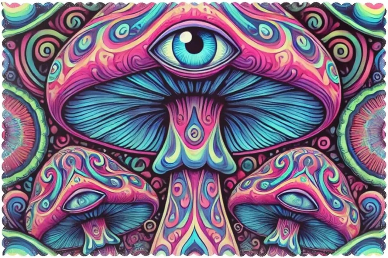 6-Pack Cyberpunk-Mushrooms-with-Eyes Heat-Resistant Polyester Placemats, 12x18in Easy-to-Clean Dining Mats