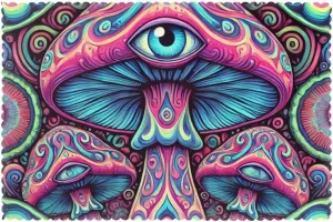6-Pack Cyberpunk-Mushrooms-with-Eyes Heat-Resistant Polyester Placemats, 12x18in Easy-to-Clean Dining Mats