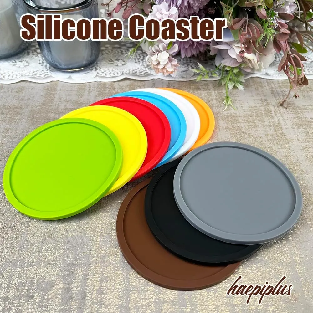6 Pieces Silicone Coasters, Cup Coasters for Drinks, Heat Resistant Glass Cushion, Coffee Coaster for Table, Desk, Kitchen, Office, Bar Furniture Protection, Hot Cup Mat (Brown)