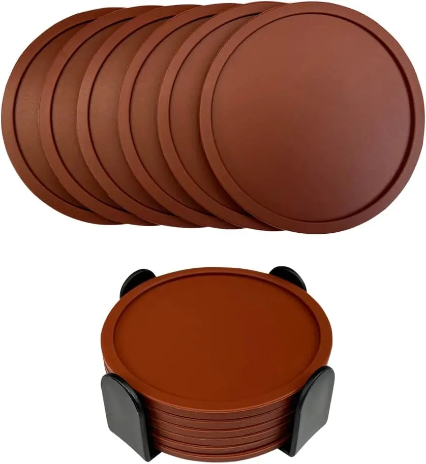 6 Pieces Silicone Coasters, Cup Coasters for Drinks, Heat Resistant Glass Cushion, Coffee Coaster for Table, Desk, Kitchen, Office, Bar Furniture Protection, Hot Cup Mat (Brown)