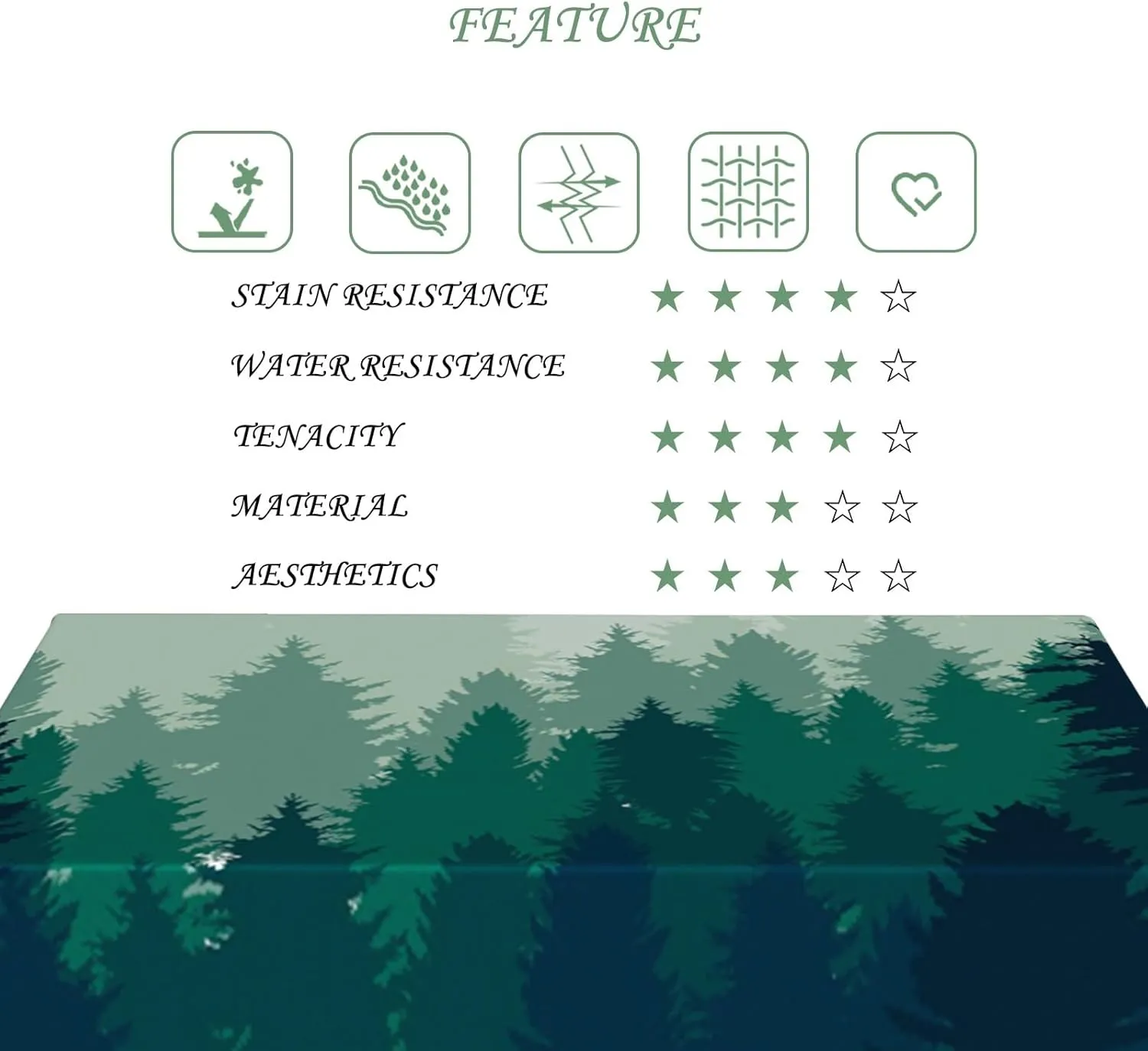 60x102 Inch Nature Rectangle Tablecloth Misty Pine Forest Silhouette Table Cloth Spill Resistant Durable Table Cover for Party Picnic Indoor Gaming Room Decor