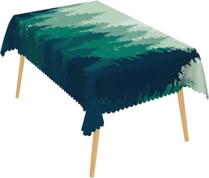 60x102 Inch Nature Rectangle Tablecloth Misty Pine Forest Silhouette Table Cloth Spill Resistant Durable Table Cover for Party Picnic Indoor Gaming Room Decor