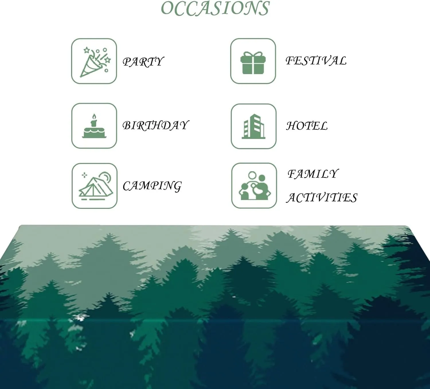 60x102 Inch Nature Rectangle Tablecloth Misty Pine Forest Silhouette Table Cloth Spill Resistant Durable Table Cover for Party Picnic Indoor Gaming Room Decor