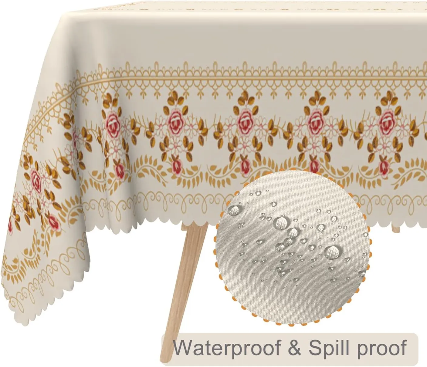 60x108inches Decorative Rectangle Tablecloth Red Floral Print Pattern Table Cloth Wrinkle Free and Stain Resistant Table Cover for Home Kitchen Dinning Room Patio Holiday Party Decorations