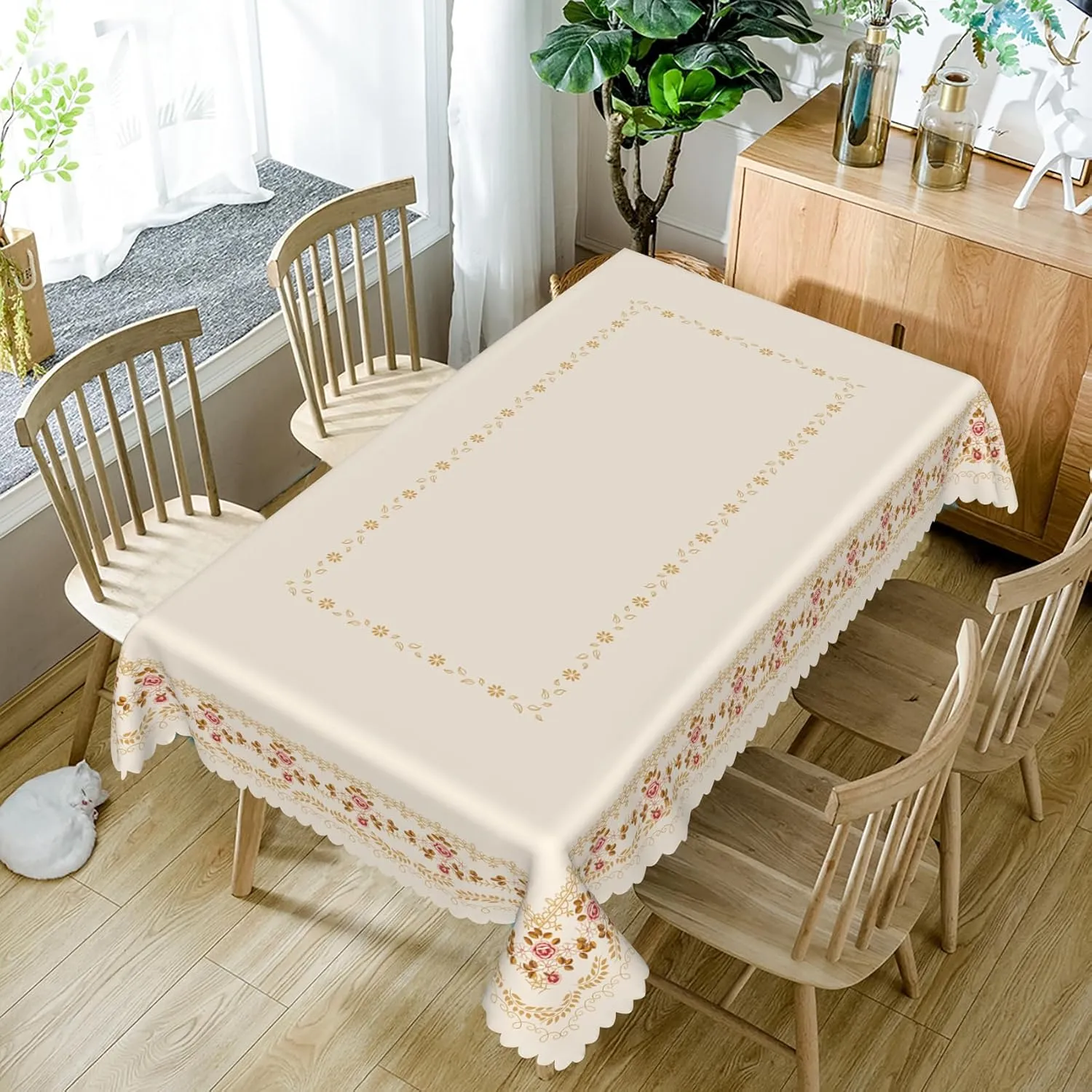 60x108inches Decorative Rectangle Tablecloth Red Floral Print Pattern Table Cloth Wrinkle Free and Stain Resistant Table Cover for Home Kitchen Dinning Room Patio Holiday Party Decorations