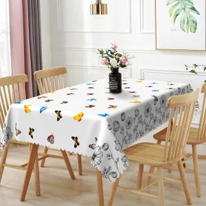 60x108inches Floral Butterfly Tablecloth Wild Flower Sketch Colorful Butterfly Rectangle Table Cloth Waterproof Table Cover for Dining Room Kitchen Holiday Party Indoor Outdoor Home Decor