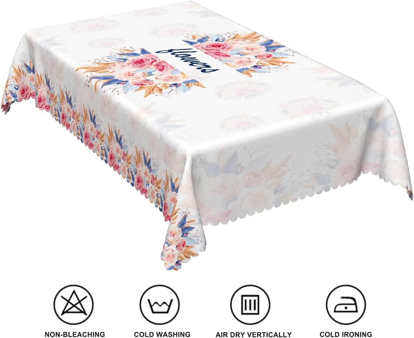 60x108inches Flowers Rectangle Table Cloth Pink Blue Rose Flowers and Pampas Grass Printed Tablecloth Cover for Dinning Room Kitchen Holiday Camping Picnic Birthday Wedding Party Banquet