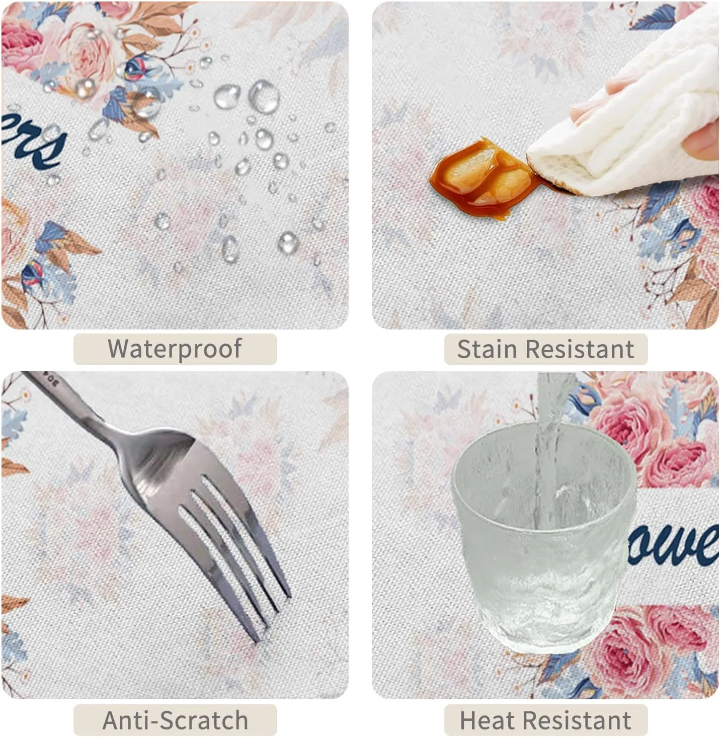 60x108inches Flowers Rectangle Table Cloth Pink Blue Rose Flowers and Pampas Grass Printed Tablecloth Cover for Dinning Room Kitchen Holiday Camping Picnic Birthday Wedding Party Banquet