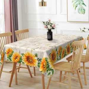 60x108inches Vintage Sunflower Rectangle Tablecloth Retro Old Letters Famous Scenic Spot Decorative Table Cloth Spill Proof Oil Proof Fabric Table Cover for Home Kitchen Dining Room Patio