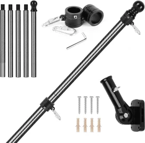6FT Carbon Fiber Flag Pole, Flagpole for Outside House, Porch Flagpoles, Adjustable Holder, Tangle Free Black Flag Pole Kit, Wind-Resistant, Bend-Resistant, Rust-Free (3K Carbon Fiber)