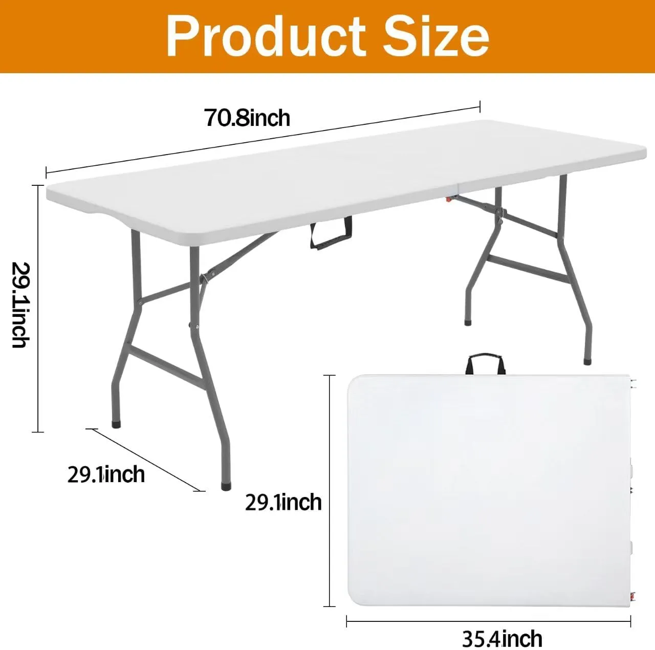 6FT Dining Table, Foldable Plastic Utility Table, Indoor Outdoor Camping, Picnics and Parties, White, Load Capacity 330 lbs