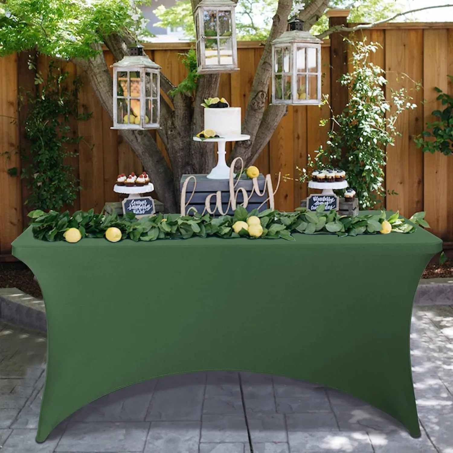 6FT Fitted Blackish Green Table Cloths for Rectangle Tables, 2 Pcs - Stretch Spandex Table Cover Protector for Banquet, Massage Bed, Wedding, Birthday, 72 Length x 30 Width x 30 Height
