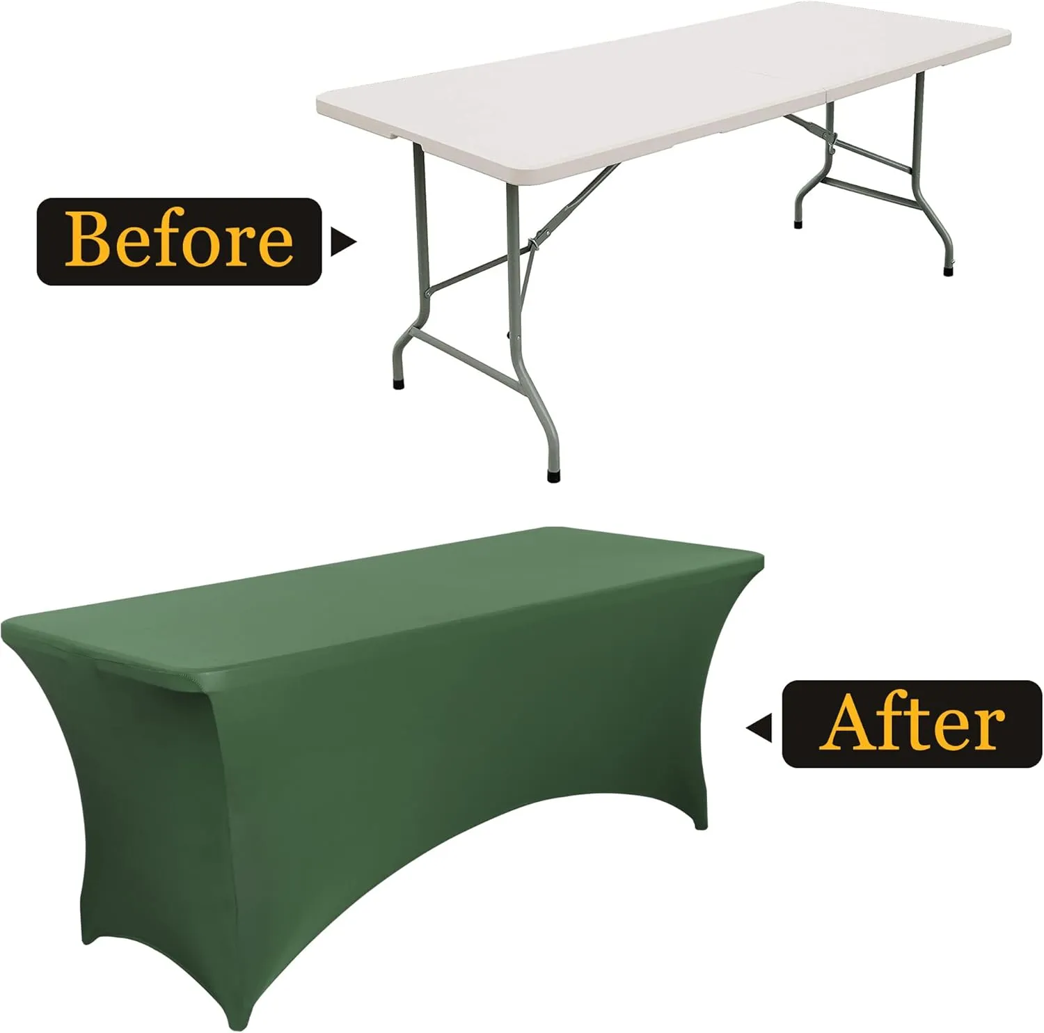 6FT Fitted Blackish Green Table Cloths for Rectangle Tables, 2 Pcs - Stretch Spandex Table Cover Protector for Banquet, Massage Bed, Wedding, Birthday, 72 Length x 30 Width x 30 Height