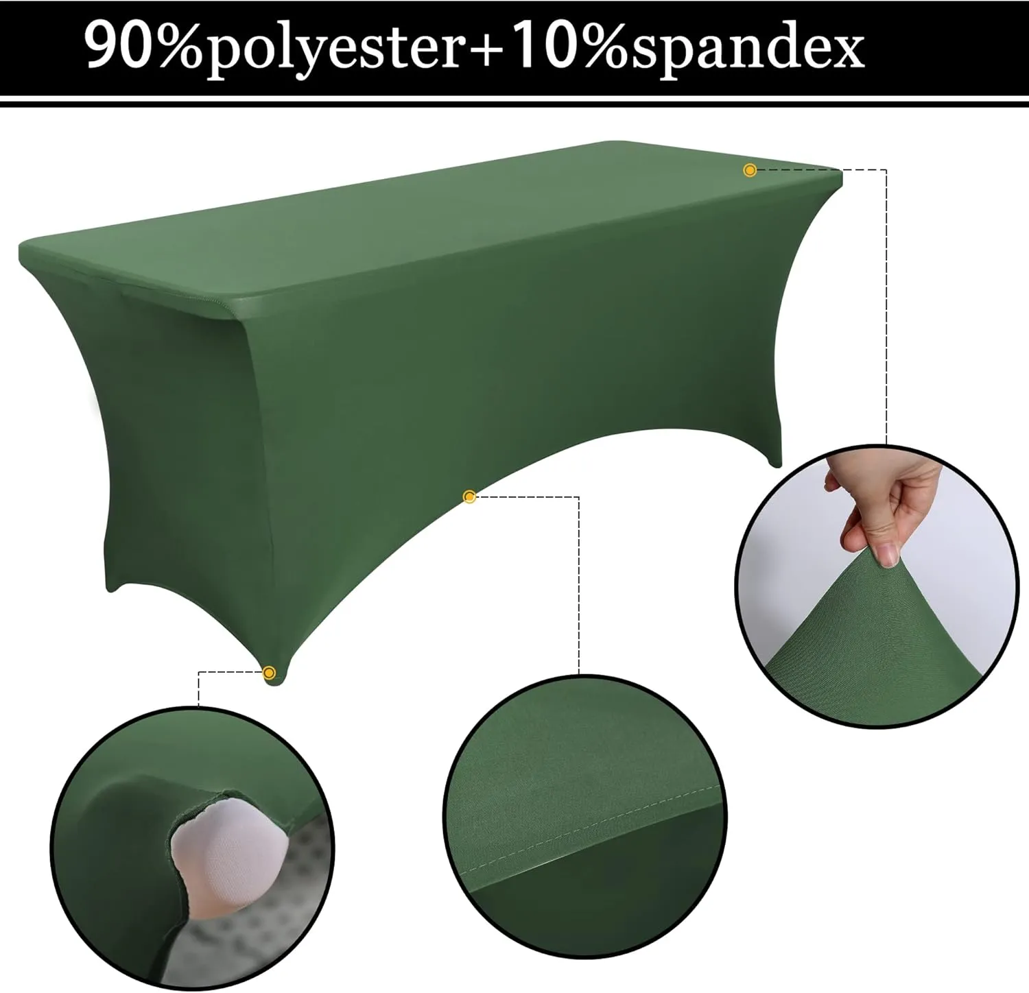 6FT Fitted Blackish Green Table Cloths for Rectangle Tables, 2 Pcs - Stretch Spandex Table Cover Protector for Banquet, Massage Bed, Wedding, Birthday, 72 Length x 30 Width x 30 Height
