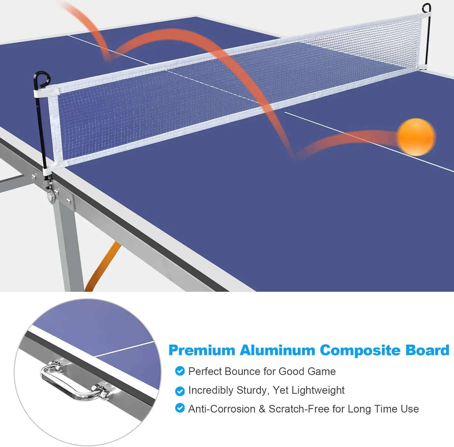6X3ft Portable Ping Pong Table Game Set, Mid-Size Table Tennis Tables - Folding Indoor Outdoor Table Tennis with Net for Adults/Teens,2 Table Tennis Paddles and 3 Balls