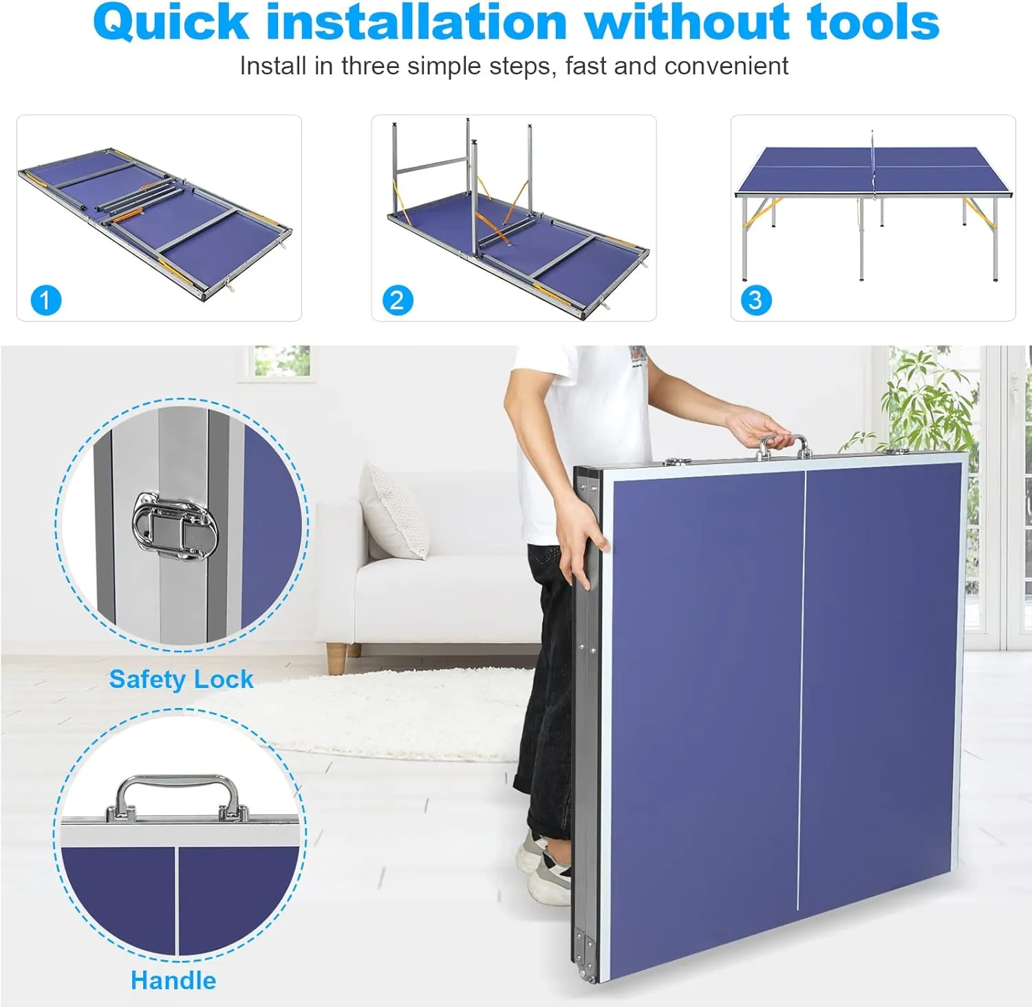6X3ft Portable Ping Pong Table Game Set, Mid-Size Table Tennis Tables - Folding Indoor Outdoor Table Tennis with Net for Adults/Teens,2 Table Tennis Paddles and 3 Balls