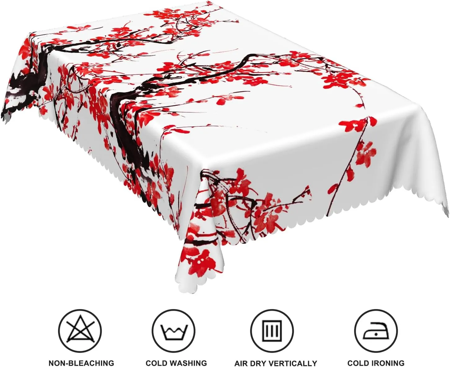 70x140inch Asian Tablecloth Plum Tree Blossoms Chinese Traditional Ink Painting Rectangular Table Cover Waterproof Winkle Free Polyester Fabric Table Cloth for Dining Room Kitchen Home Decor
