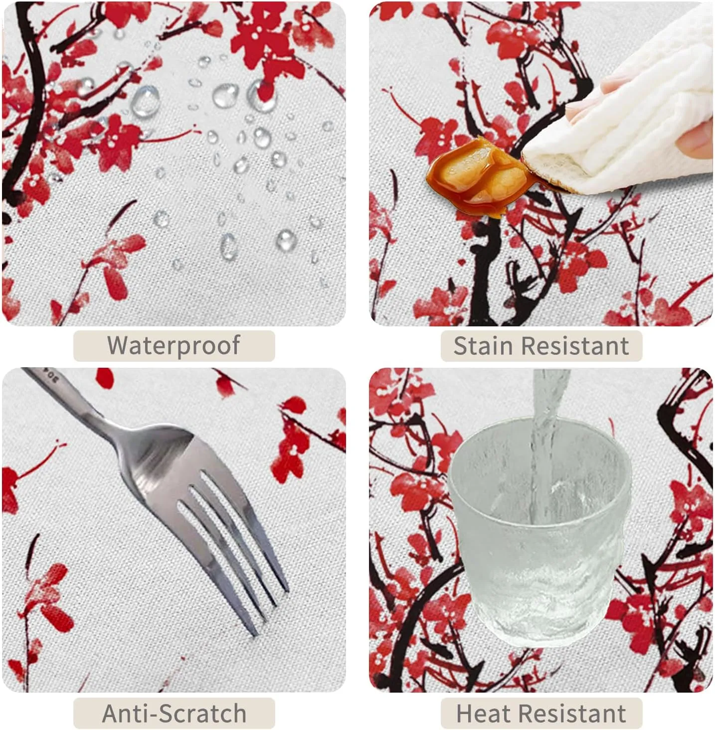 70x140inch Asian Tablecloth Plum Tree Blossoms Chinese Traditional Ink Painting Rectangular Table Cover Waterproof Winkle Free Polyester Fabric Table Cloth for Dining Room Kitchen Home Decor