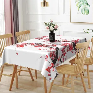 70x140inch Asian Tablecloth Plum Tree Blossoms Chinese Traditional Ink Painting Rectangular Table Cover Waterproof Winkle Free Polyester Fabric Table Cloth for Dining Room Kitchen Home Decor