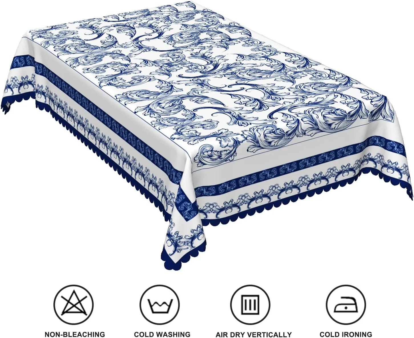 70x140inches Bohemian Floral Rectangle Tablecloth Blue Baroque Floral Printed Decorative Table Cloth Waterproof Spill Proof Polyester Fabric Table Cover for Dining Room Kitchen Home Decor