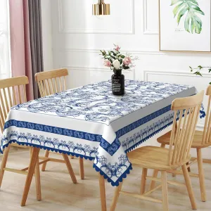 70x140inches Bohemian Floral Rectangle Tablecloth Blue Baroque Floral Printed Decorative Table Cloth Waterproof Spill Proof Polyester Fabric Table Cover for Dining Room Kitchen Home Decor