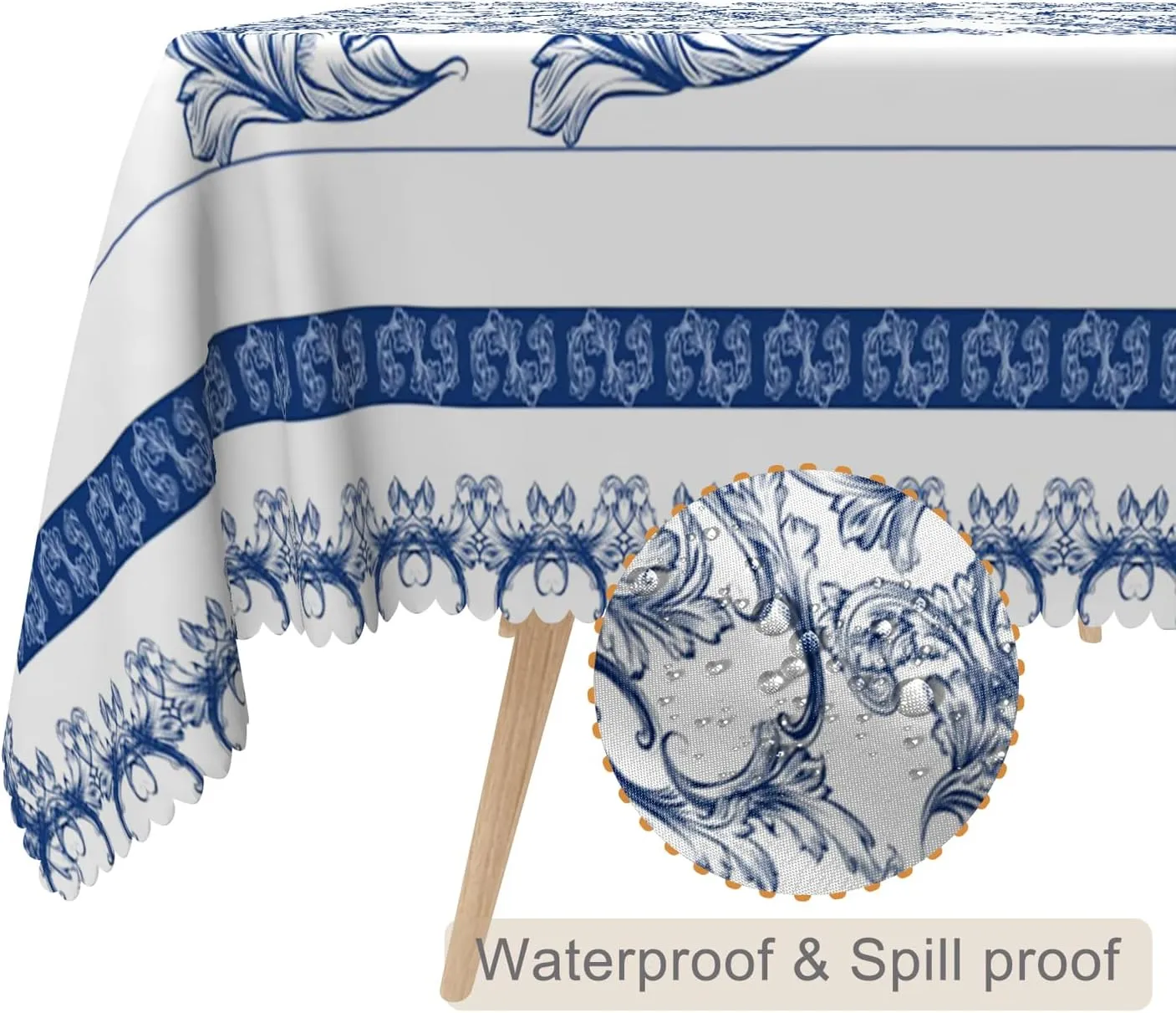 70x140inches Bohemian Floral Rectangle Tablecloth Blue Baroque Floral Printed Decorative Table Cloth Waterproof Spill Proof Polyester Fabric Table Cover for Dining Room Kitchen Home Decor
