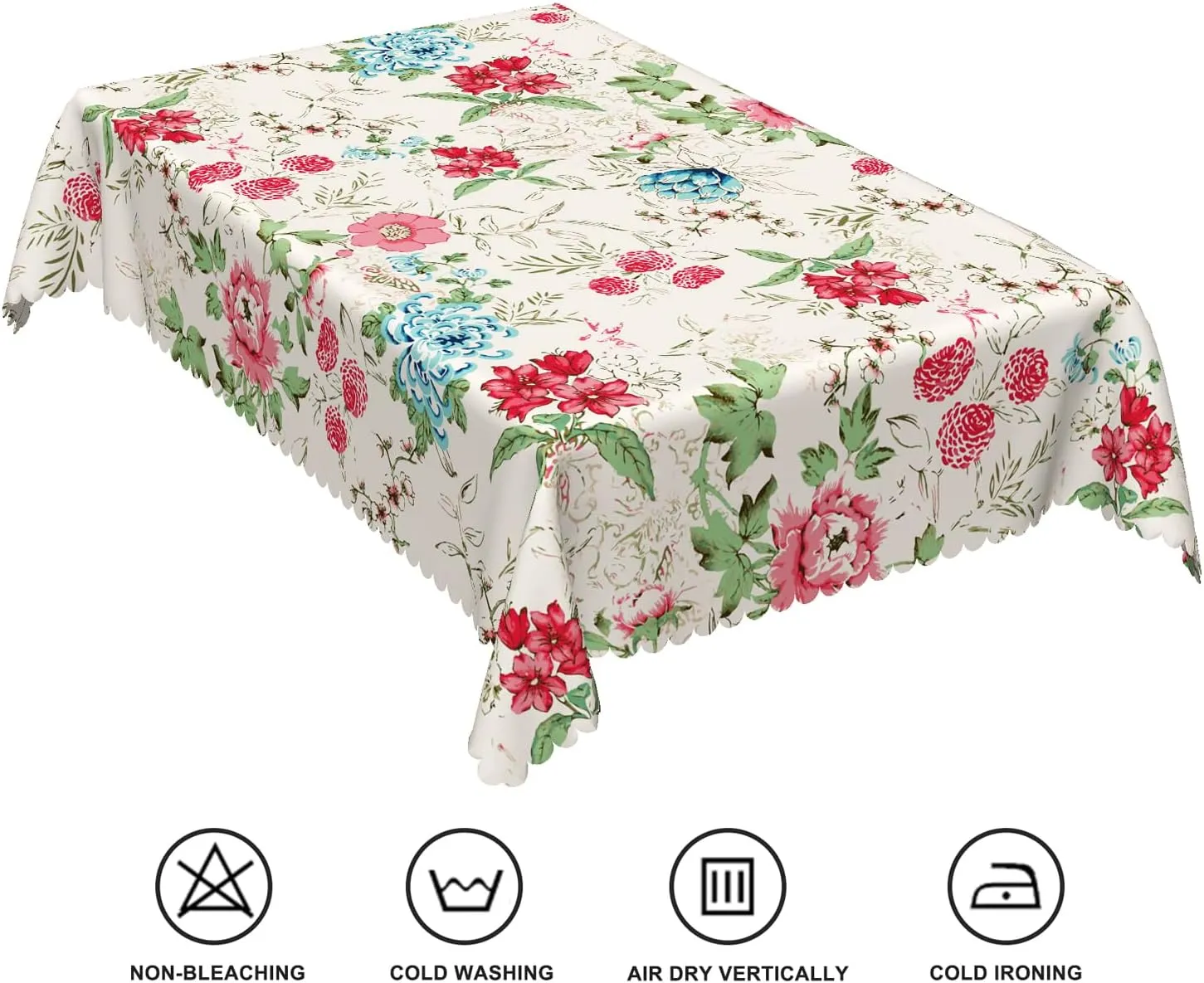 70x140inches Meadow Flowers Rectangle Tablecloth Red Blue Floral Print Pattern Polyester Fabric Table Cloth Waterproof and Stain Resistant Table Cover for Kitchen Dining Room Picnic Home Decor