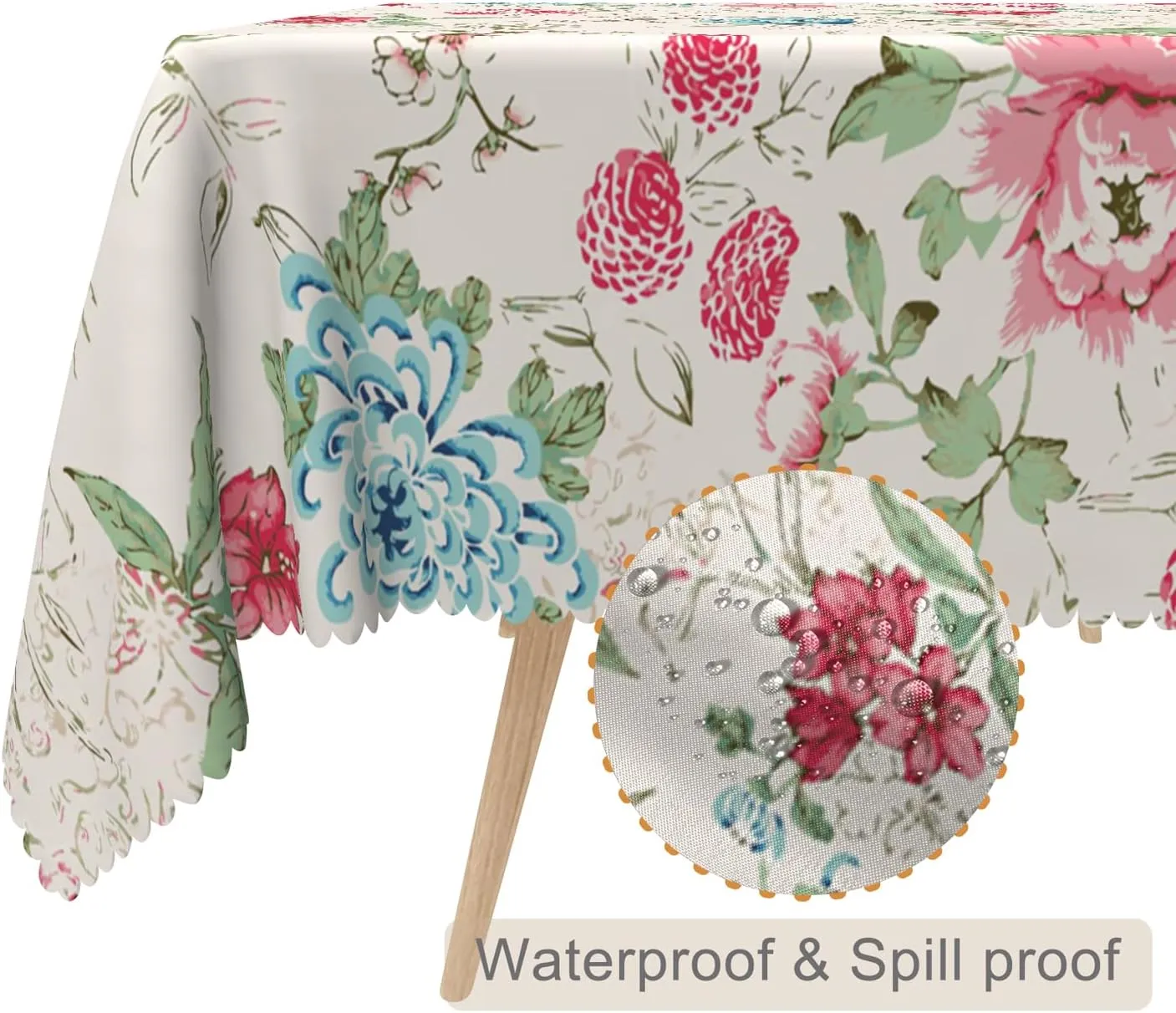 70x140inches Meadow Flowers Rectangle Tablecloth Red Blue Floral Print Pattern Polyester Fabric Table Cloth Waterproof and Stain Resistant Table Cover for Kitchen Dining Room Picnic Home Decor