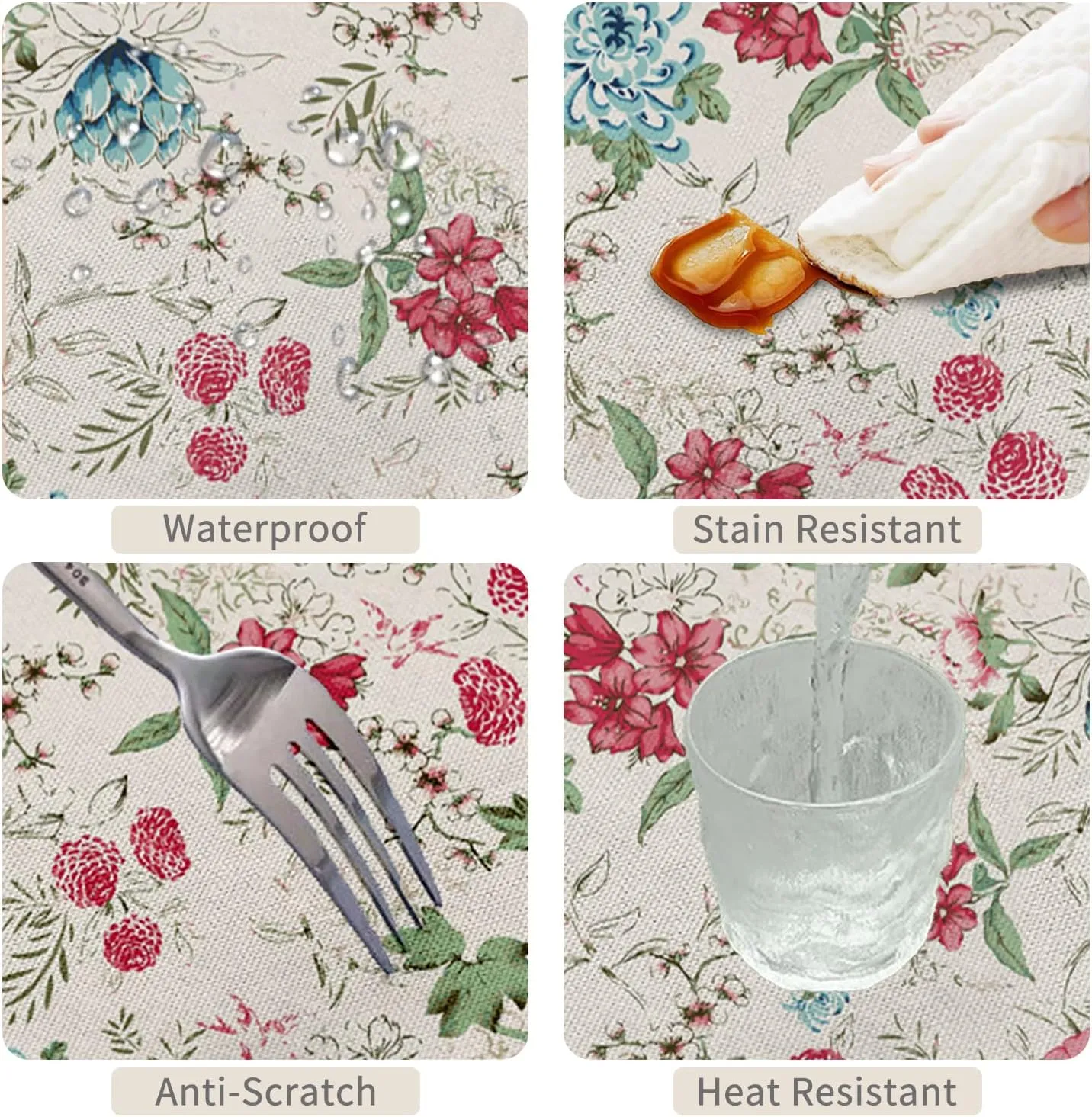 70x140inches Meadow Flowers Rectangle Tablecloth Red Blue Floral Print Pattern Polyester Fabric Table Cloth Waterproof and Stain Resistant Table Cover for Kitchen Dining Room Picnic Home Decor
