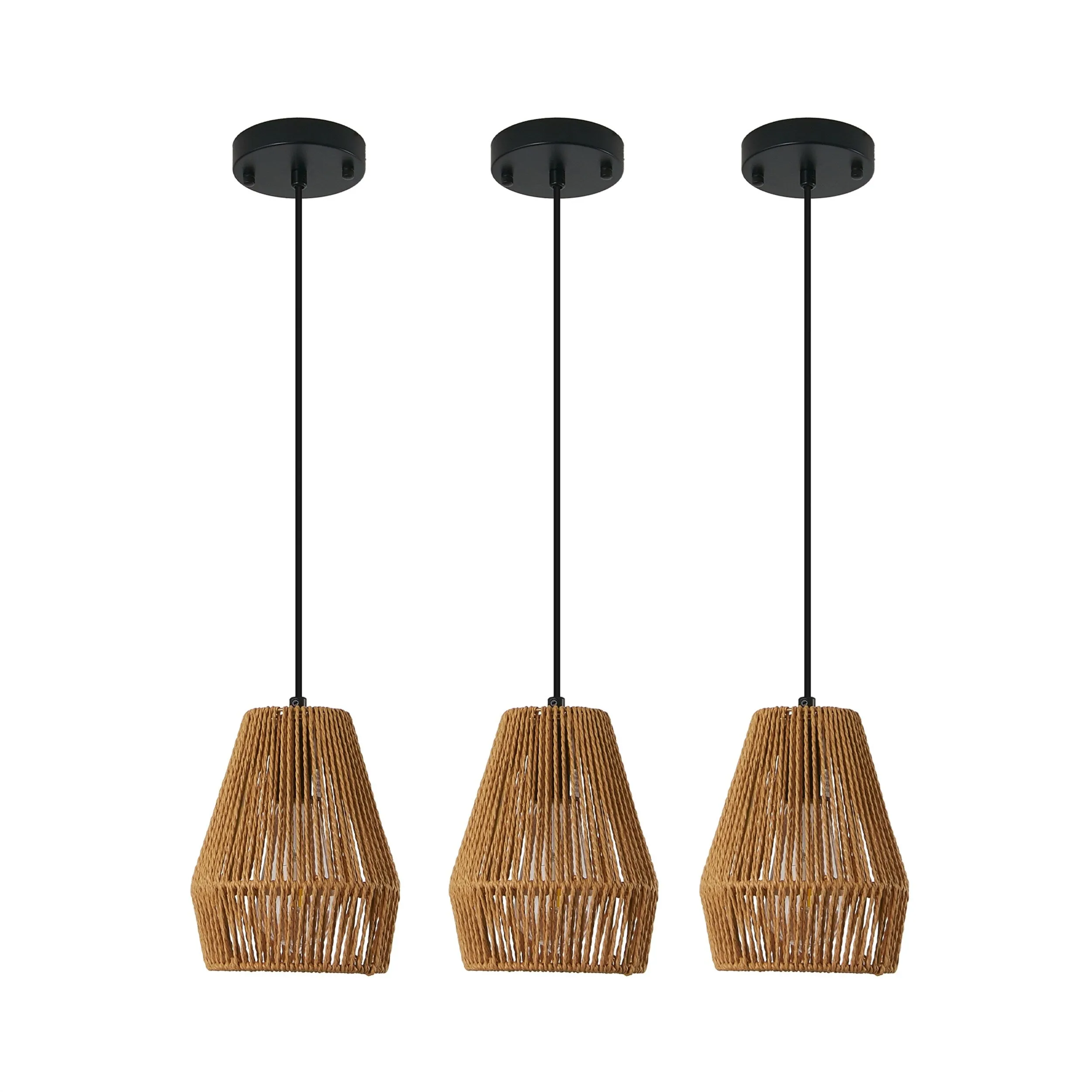 7" Handwoven Hemp Rope Pendant Light - Adjustable 3-Light Chandelier