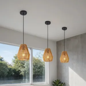 7" Handwoven Hemp Rope Pendant Light - Adjustable 3-Light Chandelier