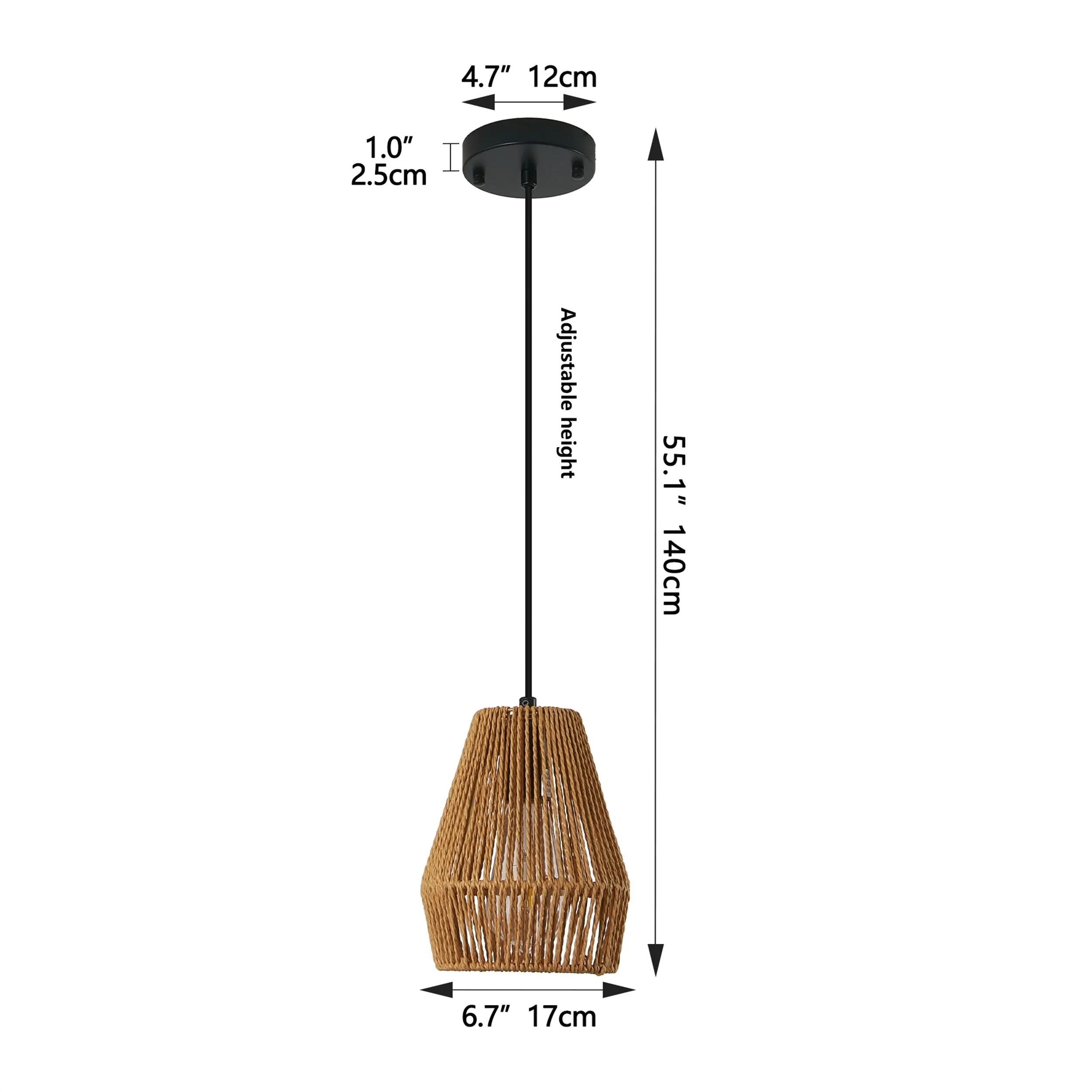 7" Handwoven Hemp Rope Pendant Light - Adjustable 3-Light Chandelier
