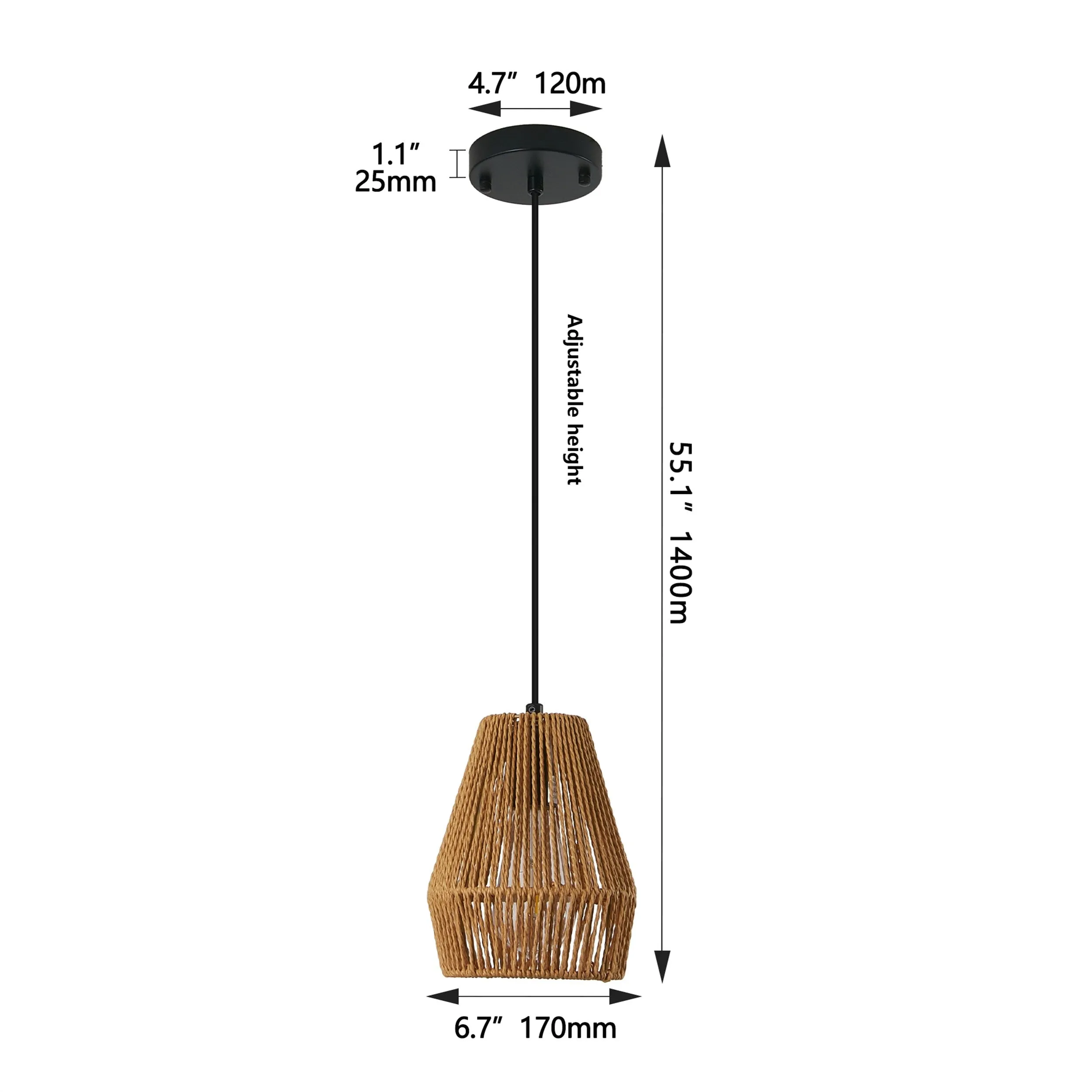 7" Handwoven Hemp Rope Pendant Light - Adjustable 3-Light Chandelier