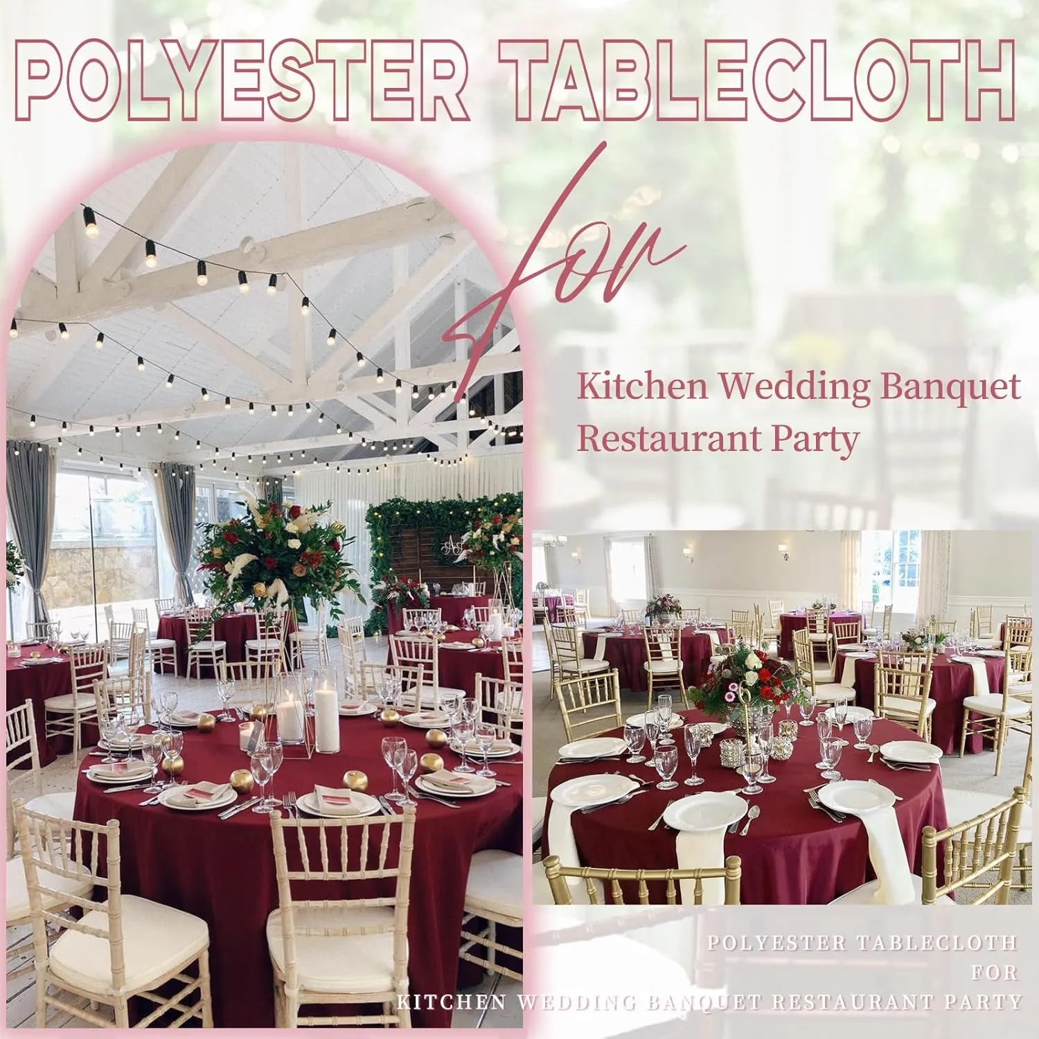 8 Pack Round Tablecloth 90 Inch - Burgundy Polyester Table Cloth for Round Table, Premium Stain and Wrinkle Resistant Washable Fabric Table Cover for Wedding Party Banquet Restaurant Reception