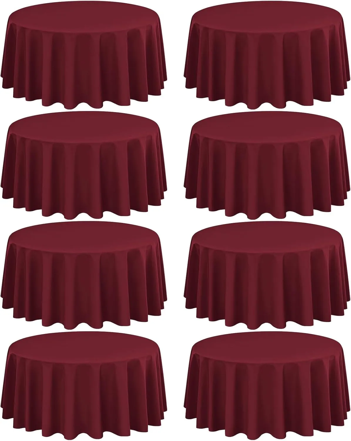 8 Pack Round Tablecloth 90 Inch - Burgundy Polyester Table Cloth for Round Table, Premium Stain and Wrinkle Resistant Washable Fabric Table Cover for Wedding Party Banquet Restaurant Reception