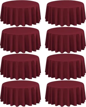 8 Pack Round Tablecloth 90 Inch - Burgundy Polyester Table Cloth for Round Table, Premium Stain and Wrinkle Resistant Washable Fabric Table Cover for Wedding Party Banquet Restaurant Reception